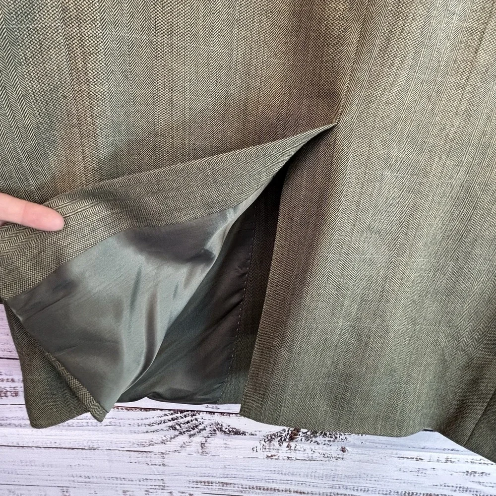 Tommy Hilfiger Blazer 42L Silk/Wool Herringbone Glen Plaid Greenish Beige Jacket